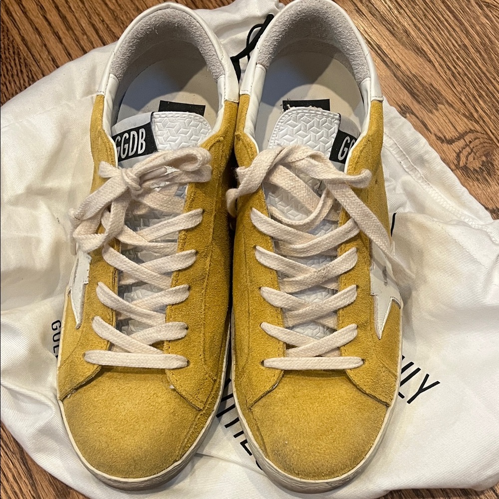 Golden Goose Mustard Suede Sneakers with White Star - Like New!